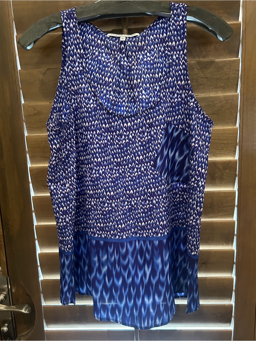 Collective Concepts Blue and White Mixed Print Sleeveless Top